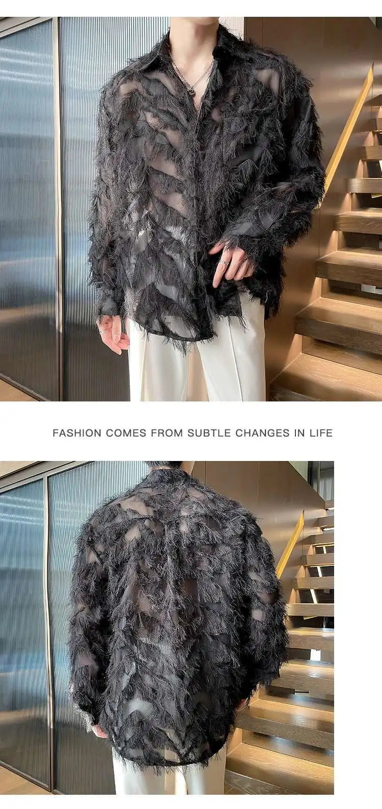 IEFB Korean Style Male Shirts Casual Tassel Lapel Long Sleeve Signle Breasted Solid Color Loose Men's Tops New Tide 2024 9C6460