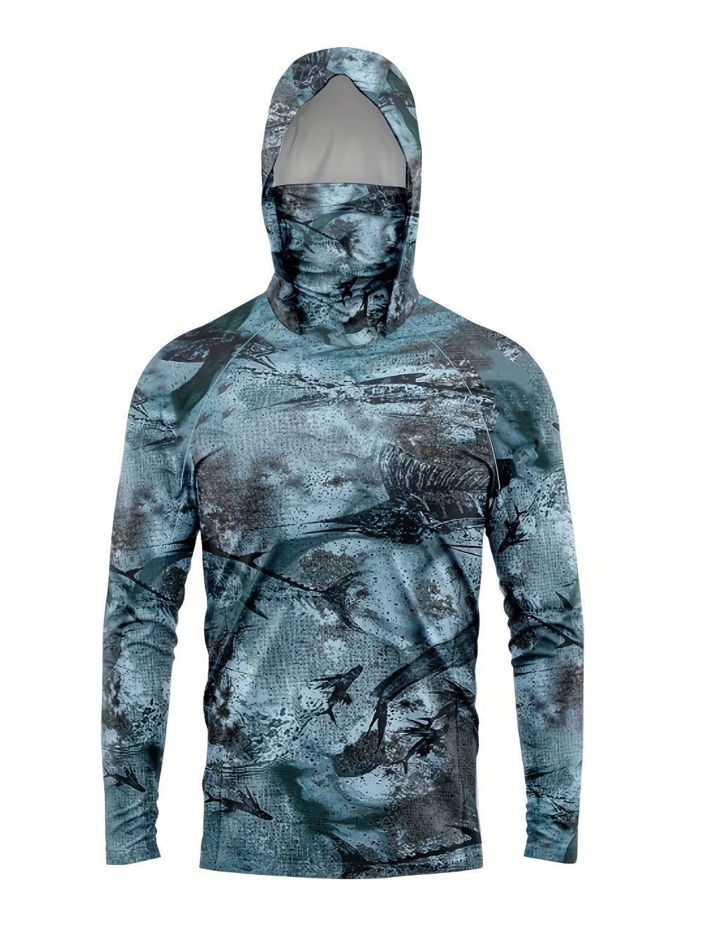 American Men's Summer New Fish Graffiti Print Soft and Breathable Long Sleeved T-Shirt Fishing Suit Outdoor Leisure Vacation Top