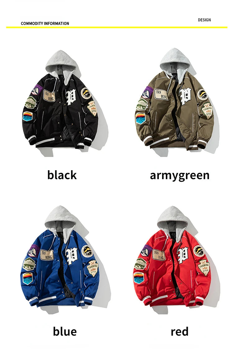 Winter Varsity Jacket Men Women Letter Badge American Baseball Jacket Street Fashion Hip Hop Coat Youth Couple Clothes Blue Red