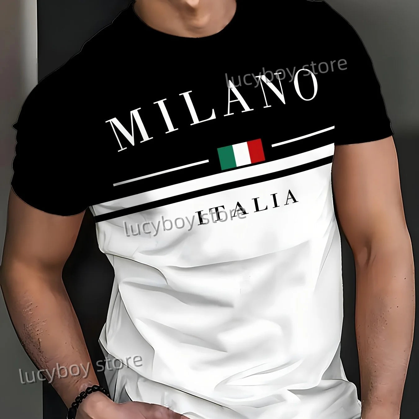 Men MILANO ITALIA Print American Style T-Shirt Man Short Sleeve Round Neck sport Tee Vintage Basketball T-shirt Men Clothes