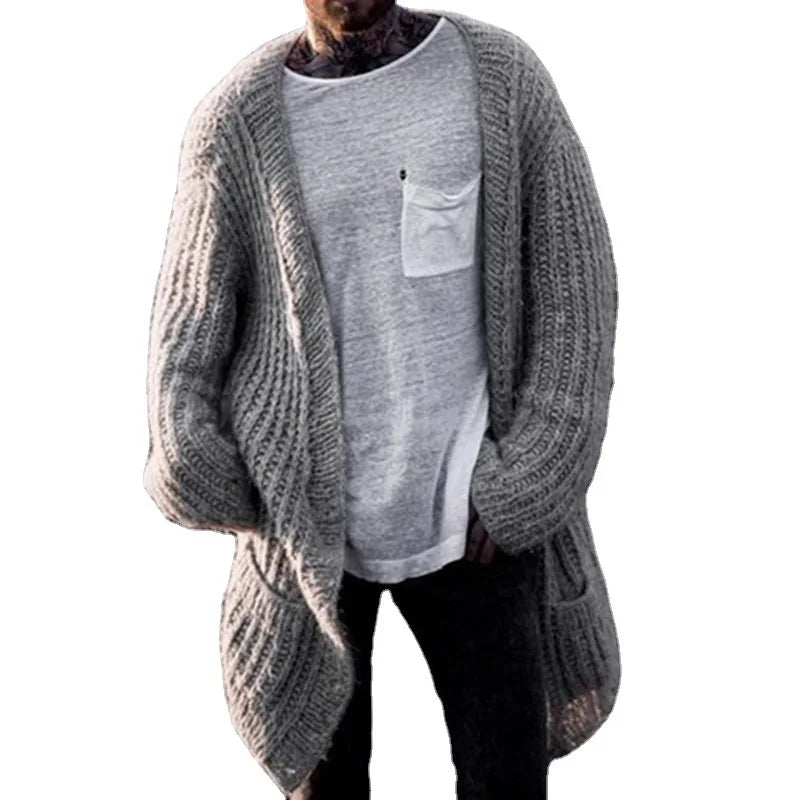 2025 Men's Thick Warm Knitted Cardigan Sweater Long Sleeve Loose Streetwear Knitted Mid Length Coat Jacket Men's Winter Clothing