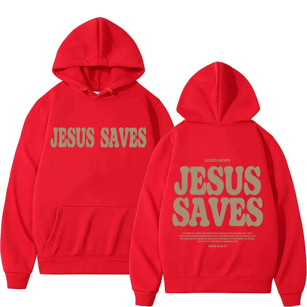 Aesthetic Jesus Saves Hoodies Christian Apparel Print Oversized Sweatshirts Men Women Vintage Fashion Autumn/Winter Warm Hoodie