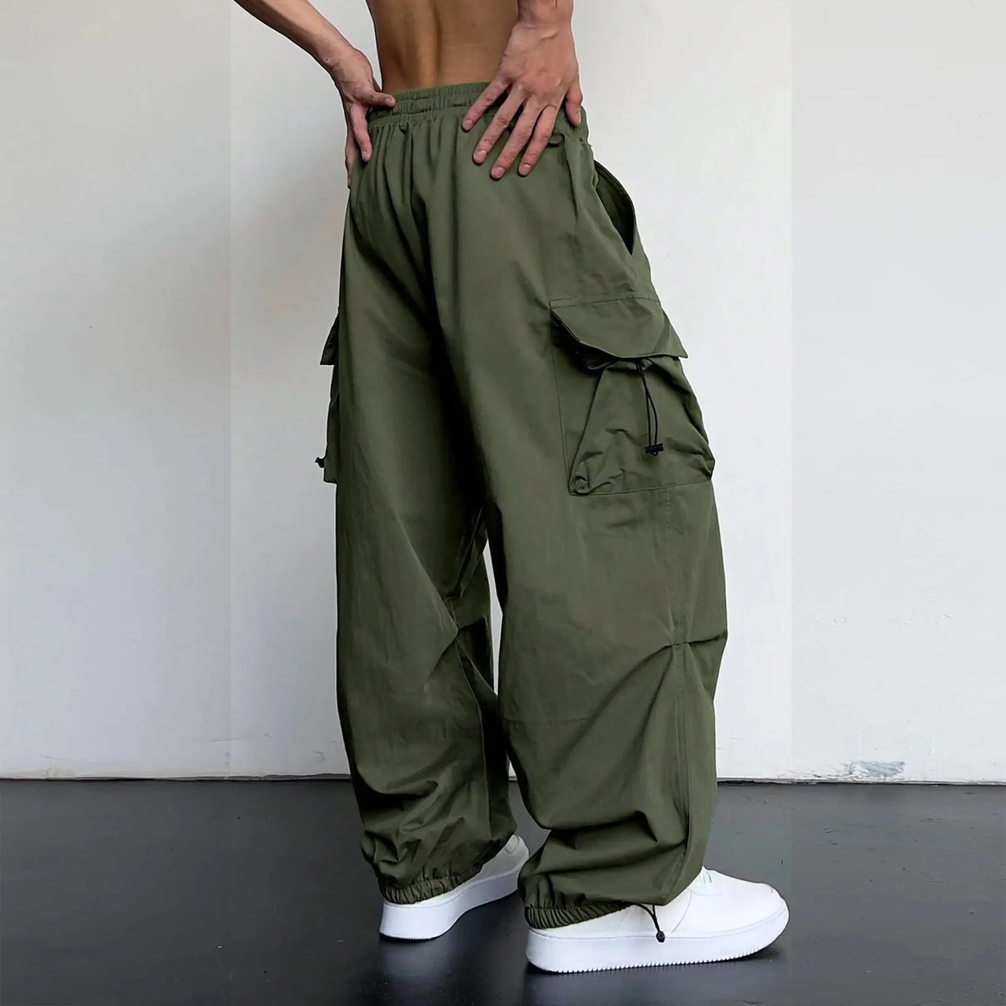New Style Casual Pants Men's Multi Pocket Cargo Pants High Street Drawstring Workwear Trousers Men Loose Versatile Wide Leg Pant