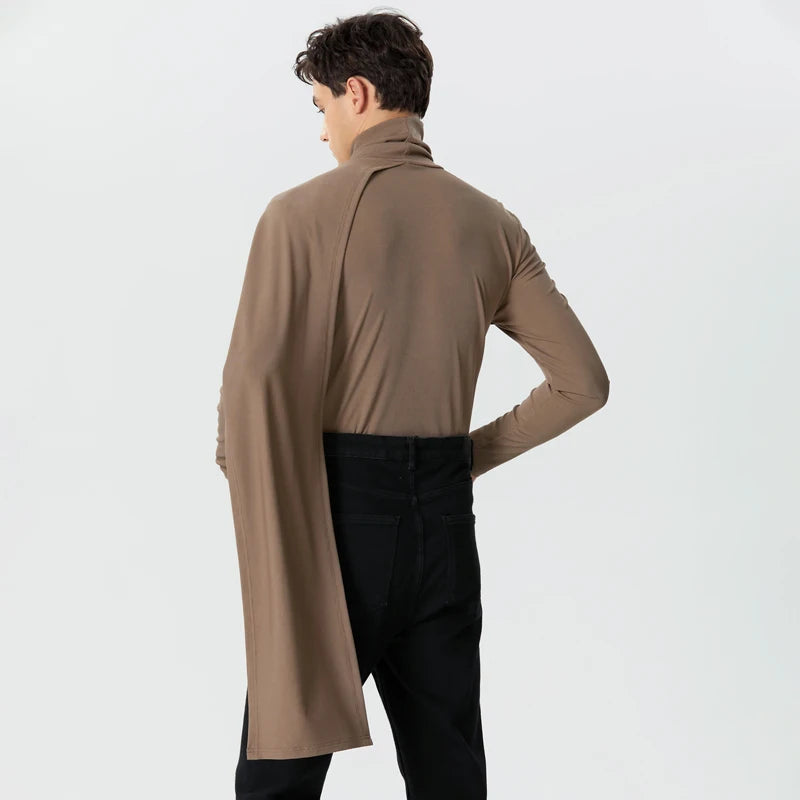 INCERUN Men Irregular Pullovers Solid Color Turtleneck Long Sleeve Knitted Casual Sweaters Streetwear Autumn 2023 Men Clothing