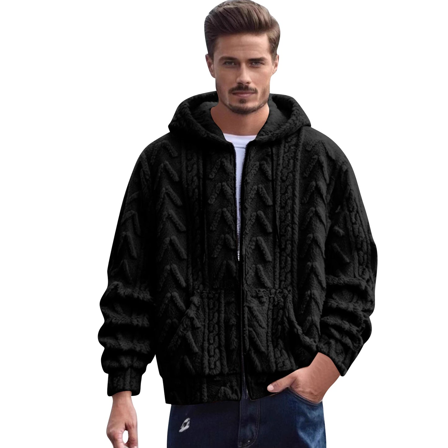 Men fleece hooded sweatshirt casual streetwear warm soft cozy pullover unisex vintage trendy oversized stylish winter fashion