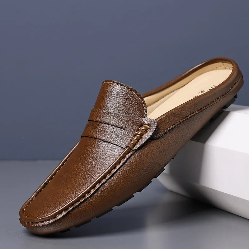 YRZL Loafers Men Handmade Summer Slip on Half Shoes for Men Non Slip Slippers Casual Comfortable Breathable Man Sandals