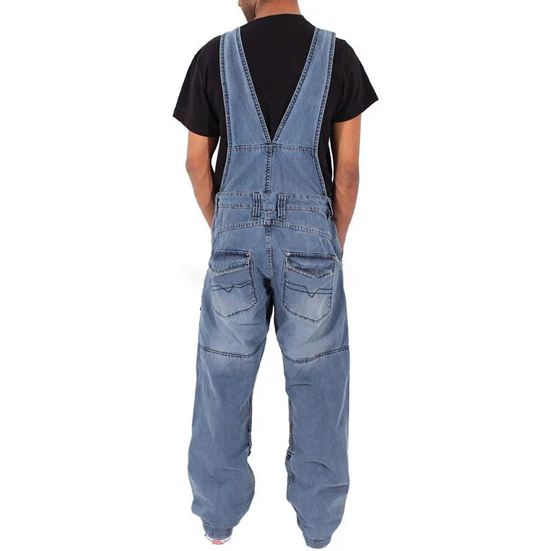 Overalls for Men Denim Suspenders Simple Multi Pocket Baggy Jeans Oversize Solid Mid Waist Loose Washed Jumpsuits 2024 Casual