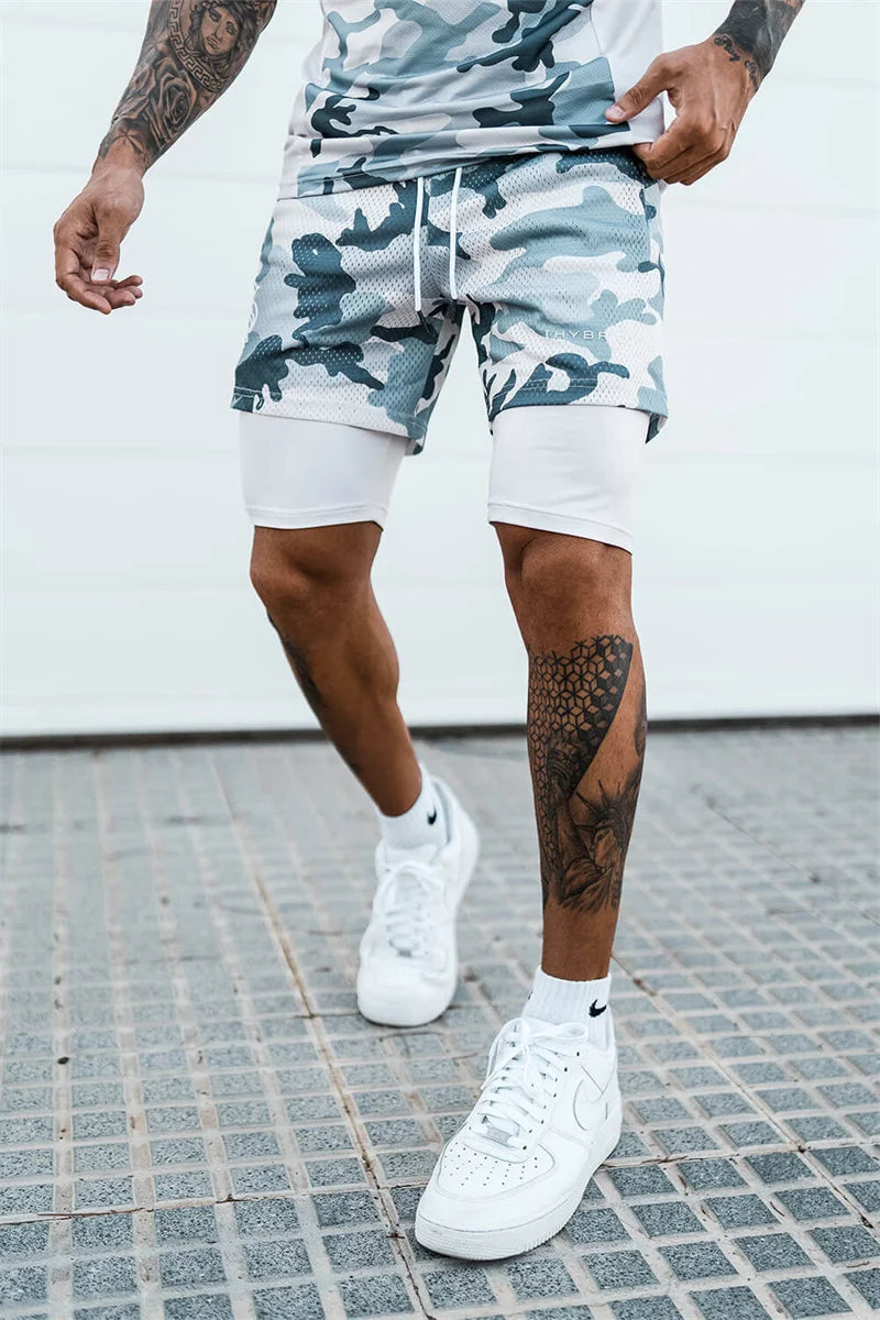 2024 summer mesh Sports Shorts Men Double-deck Jogging Running Shorts Men 2 IN 1 Mens GYM Shorts Fitness Workout Short Pants Man