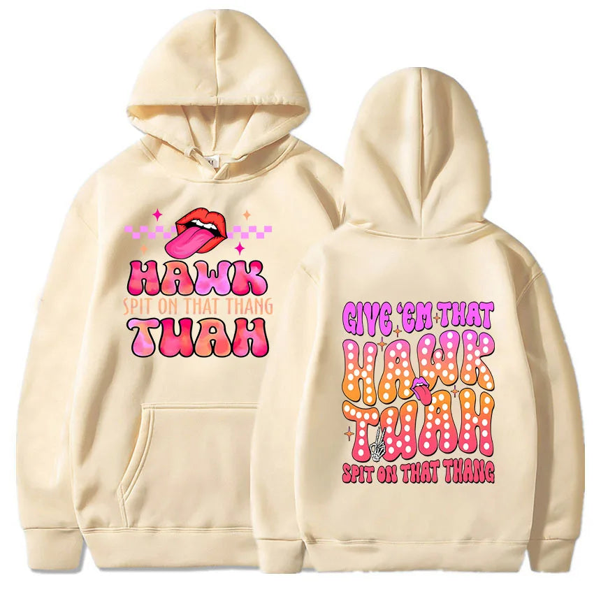 Men Hoodies Hawk Tuah Spit on That Thing Printing Clothing Women Hip Hop Sweatshirts Vintage Streetwear Round Neck Long Sleeve