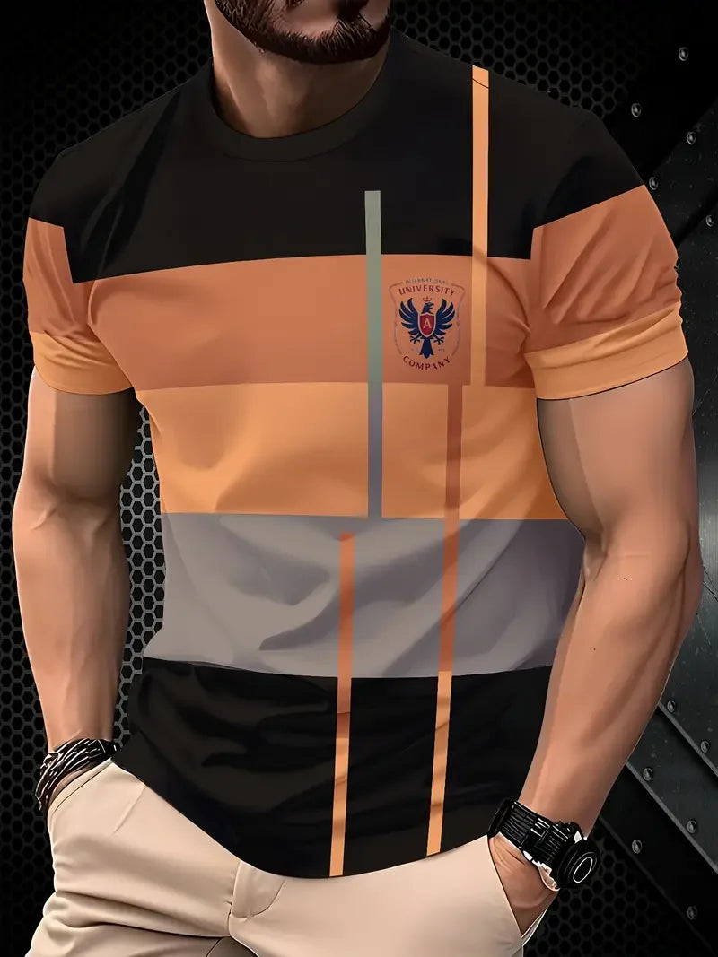 Outdoor Men's T-shirt Summer Round Neck Short Sleeve Top Stripe Print Street Loose T-Shirt Male Oversized Clothing