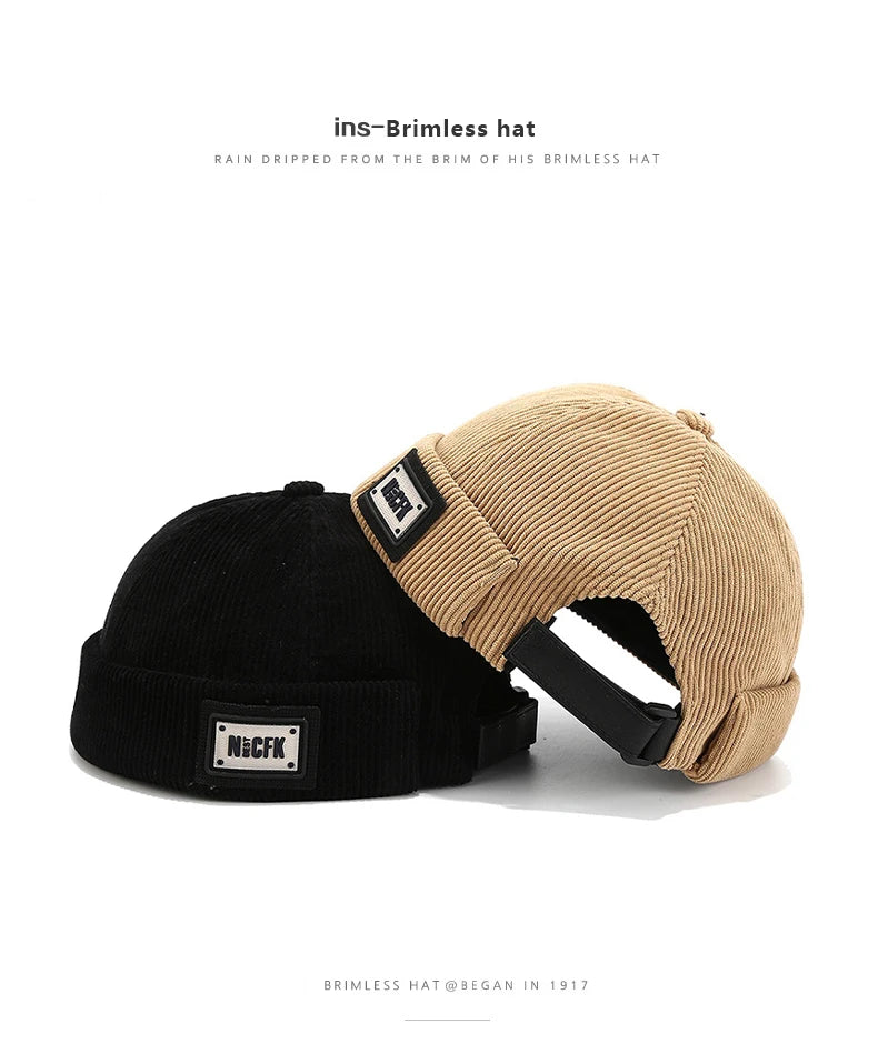 Bocca Letter Corduroy Docker Cap Without Visor Label Design Brimless Caps Warm Winter Autumn Thickening Dome Beanie Hat Vintage