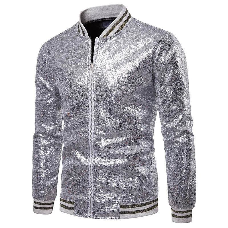 Mens Hoodies England Stand Collar Shiny Hoodie Men Zip Up Hip-Hop Male Baseball Hoody Men Stage Hooded Jacket B12