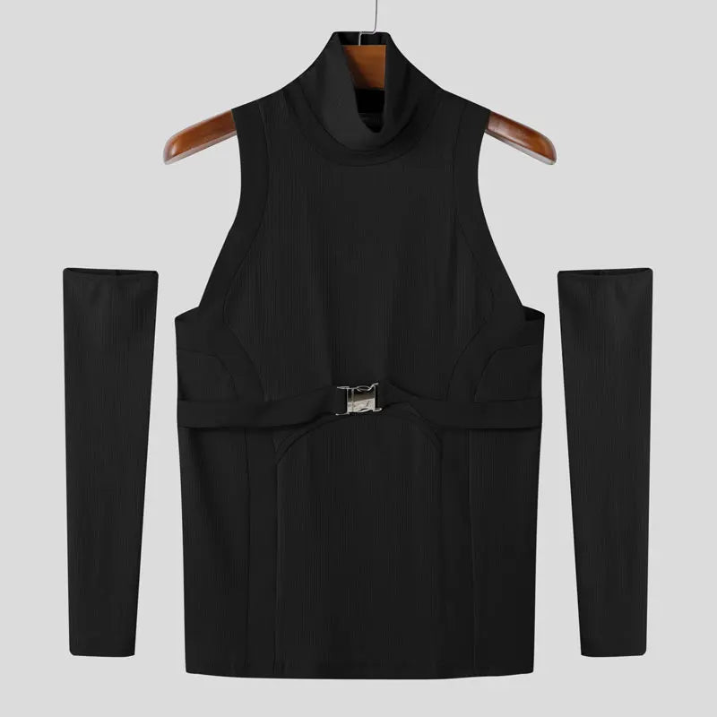 INCERUN 2025 Men T Shirts Patchwork Turtleneck Off Shoulder Long Sleeve Casual Men Clothing Streetwear Sexy Unisex Tee Tops