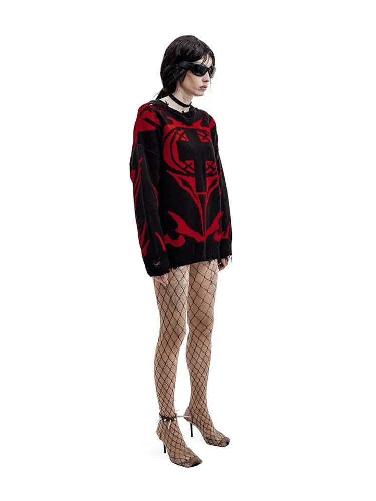 Men Sweater CMH Satan Club Pullover Knit Oversized Winter Gothic Long Sleeve Tops Graphic Streetwear Y2k Vintage Jumper Clothing