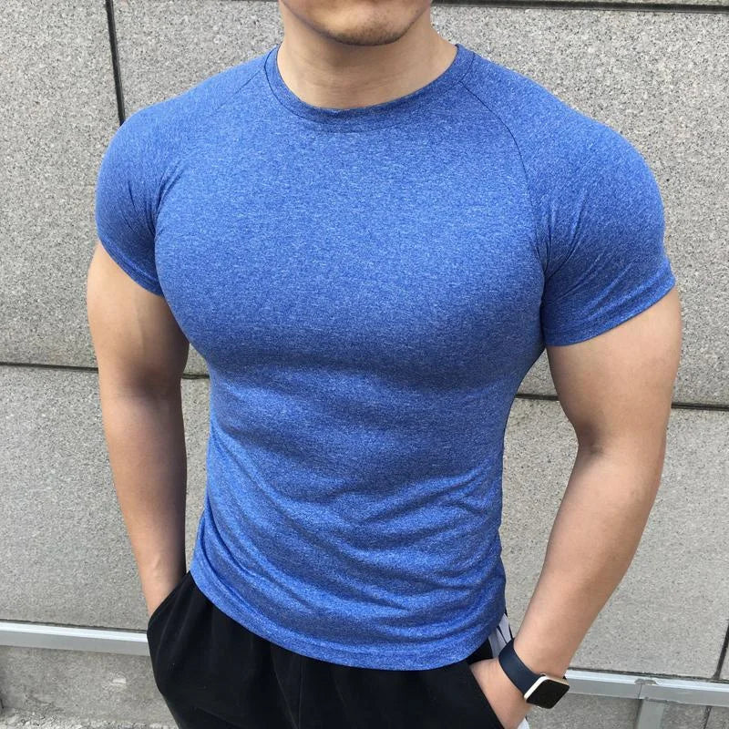 2025 New Men Summer Short Sleeve Fitness Shirt Running Sport Gym Compression T Shirt Workout Casual Elastic Force Tops Clothing