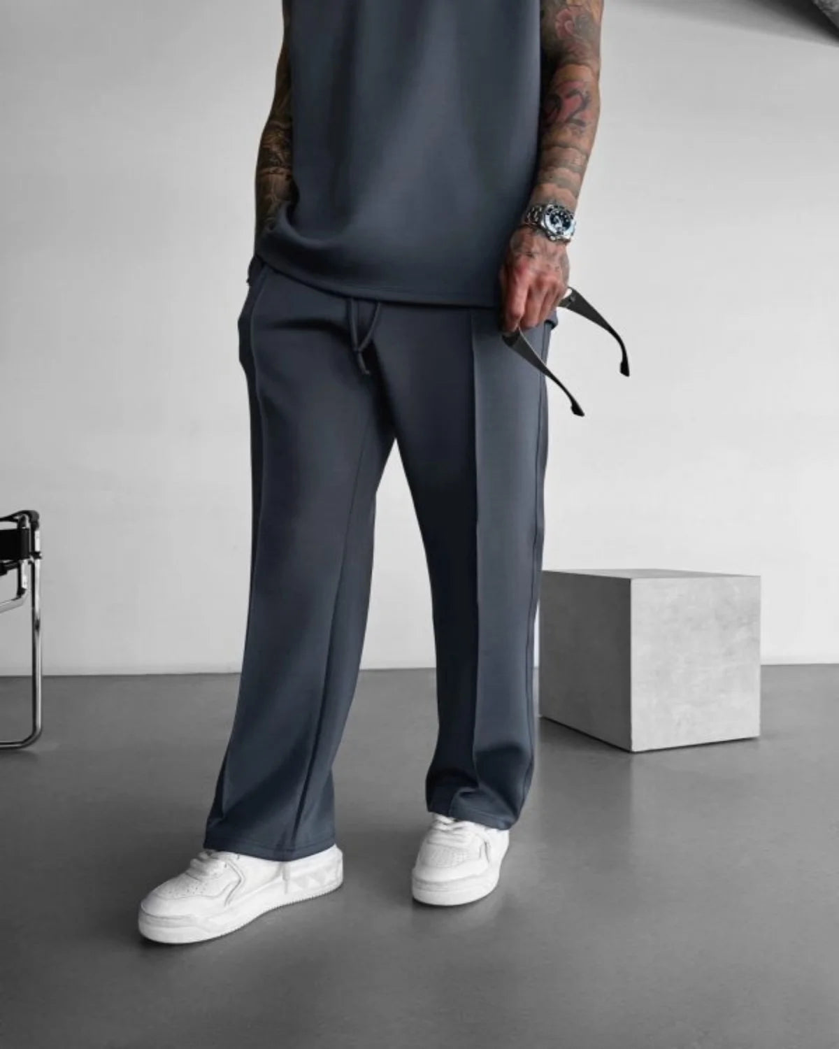 2025 Spring and summer men's new four seasons loose straight tube sports casual pants comfortable suit pants drawstring waistban