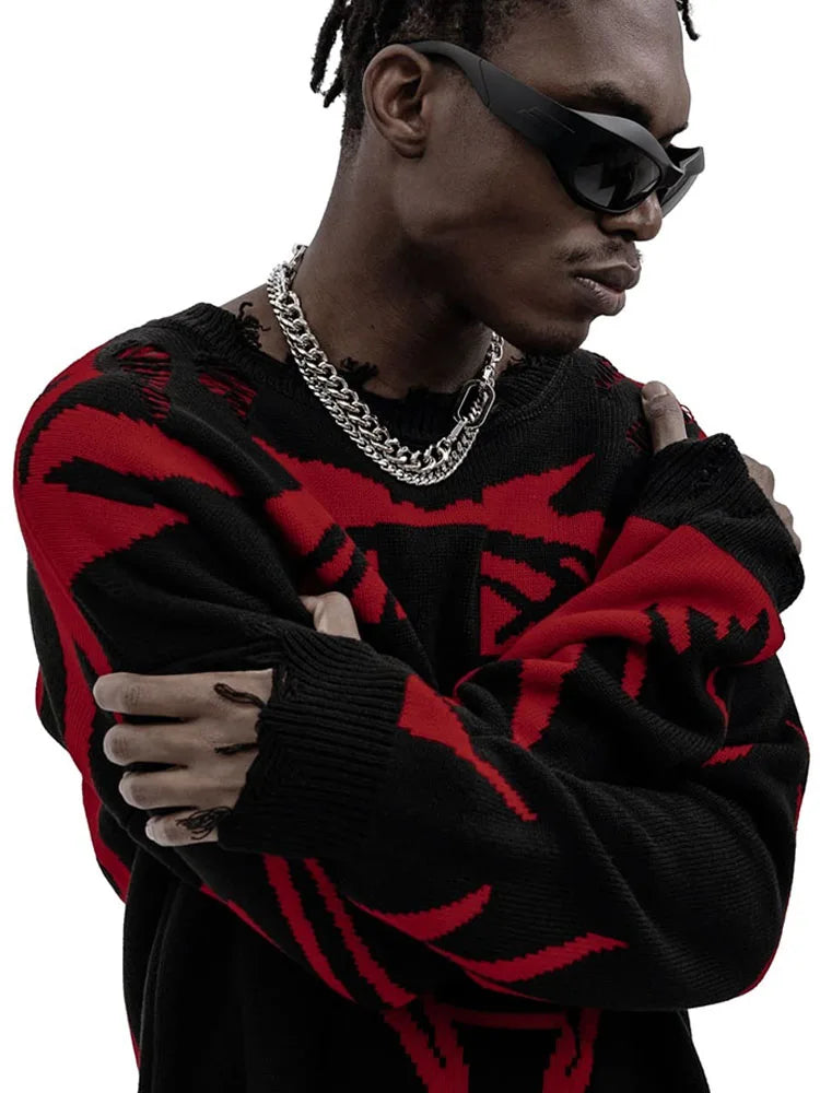 Men Sweater CMH Satan Club Pullover Knit Oversized Winter Gothic Long Sleeve Tops Graphic Streetwear Y2k Vintage Jumper Clothing