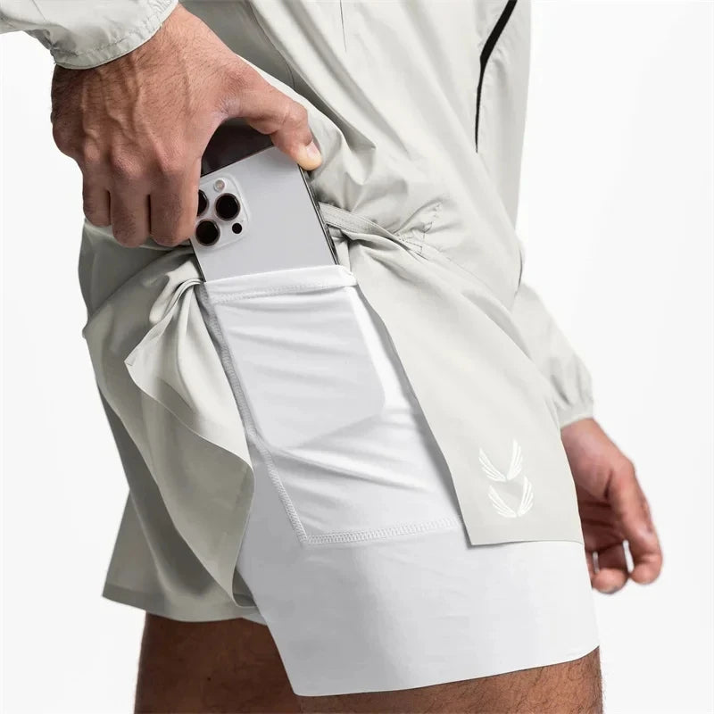 NEW Sports Shorts Men 2 In 1 Double-deck Shorts Summer Fitness sweatpants Jogging Running Shorts Elastic Woven casual shorts men