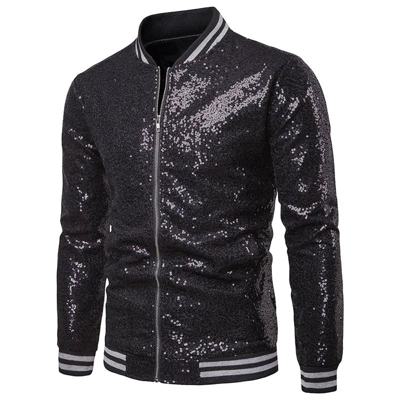 Mens Hoodies England Stand Collar Shiny Hoodie Men Zip Up Hip-Hop Male Baseball Hoody Men Stage Hooded Jacket B12
