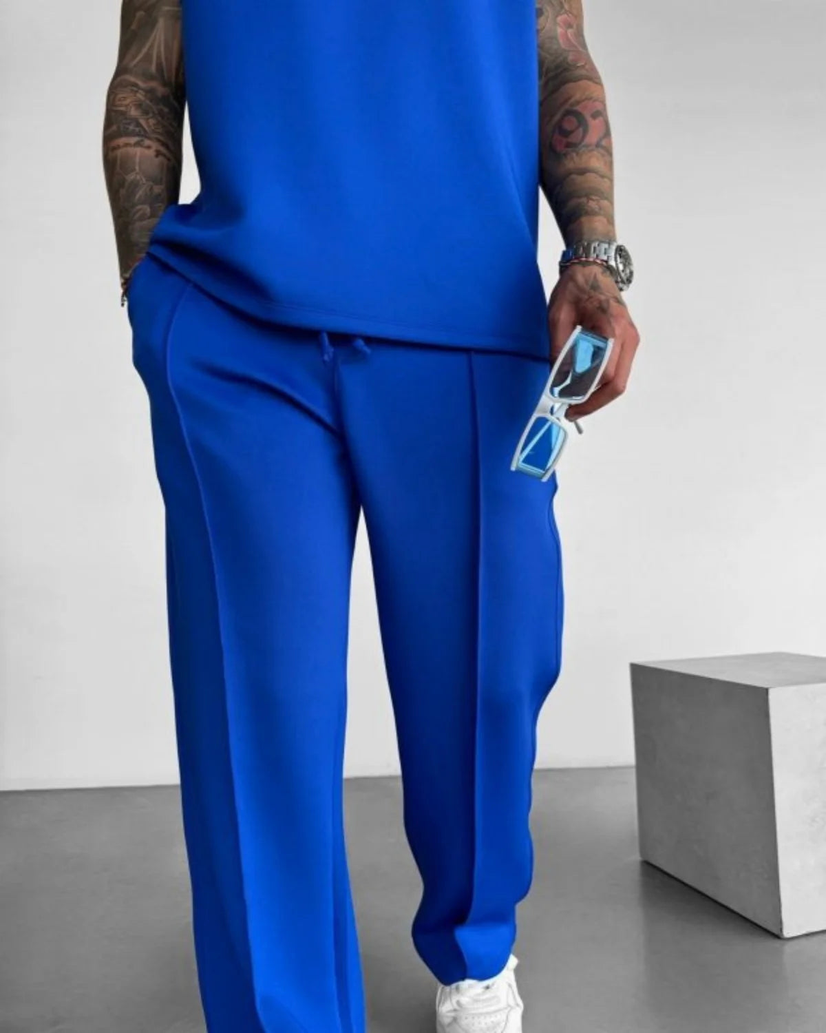 2025 Spring and summer men's new four seasons loose straight tube sports casual pants comfortable suit pants drawstring waistban