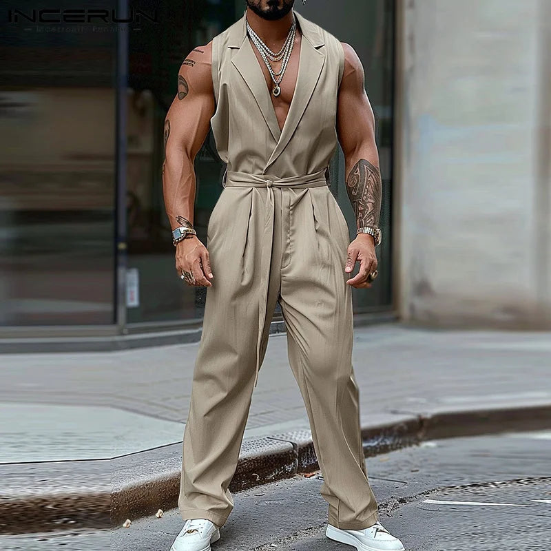 American Style Fashion Jumpsuits Men's Simple Solid All-match Rompers Streetwear Hot Sale City Walk Bodysuits S-5XL