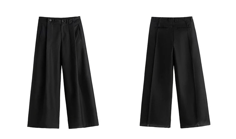 Mauroicardi Spring Autumn Long Loose Casual Baggy Flowy Soft Black Pleated Wide Leg Pants Men Luxury Designer Emo Clothing 2024