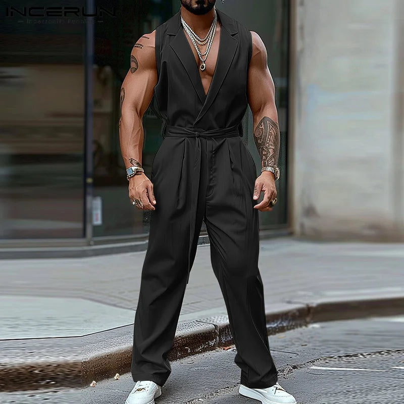 American Style Fashion Jumpsuits Men's Simple Solid All-match Rompers Streetwear Hot Sale City Walk Bodysuits S-5XL