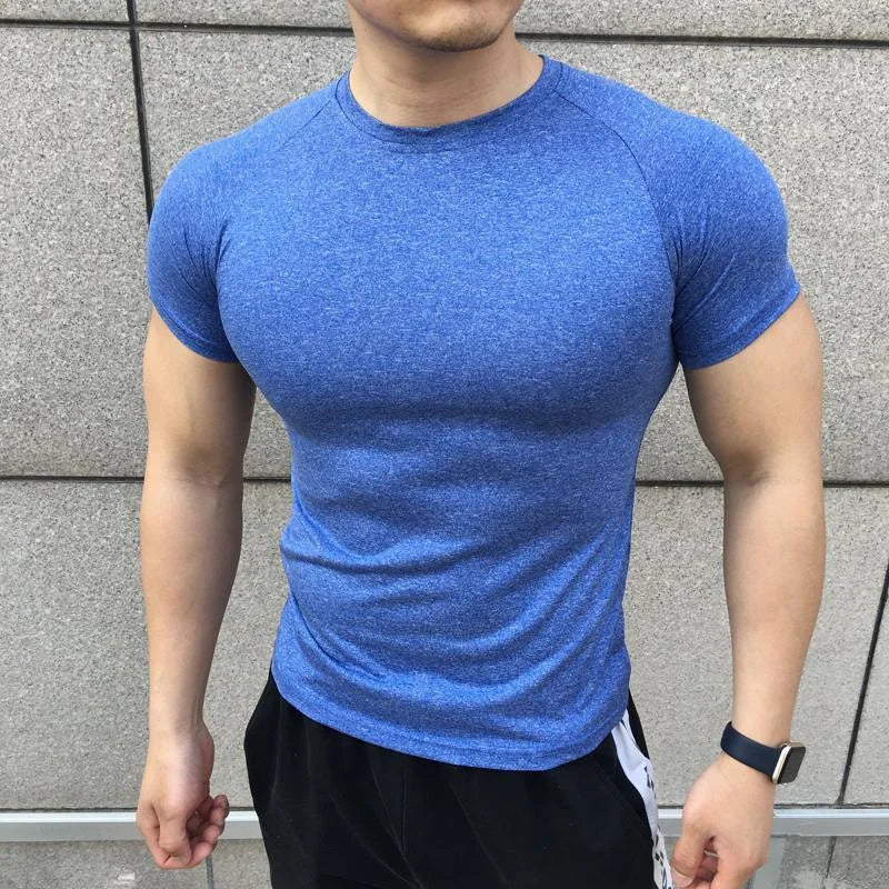 2025 New Men Summer Short Sleeve Fitness Shirt Running Sport Gym Compression T Shirt Workout Casual Elastic Force Tops Clothing