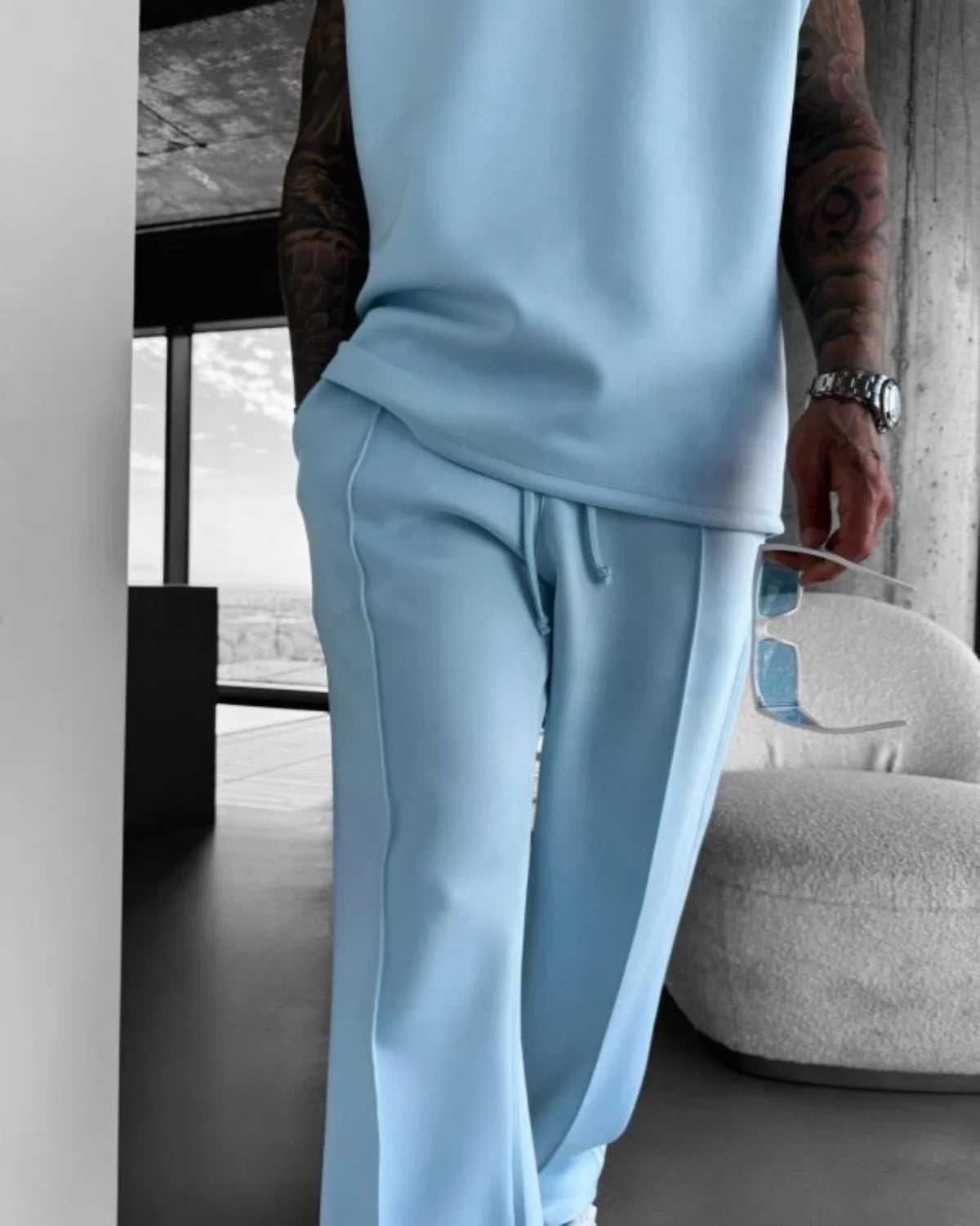 2025 Spring and summer men's new four seasons loose straight tube sports casual pants comfortable suit pants drawstring waistban