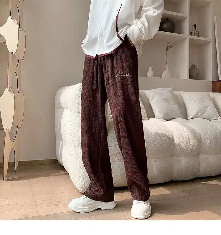 Casual Ice Silk Pants Men Wide Leg Lightweight Baggy Sweatpants White Straight Linen Trousers Male Summer Elastic Hiking