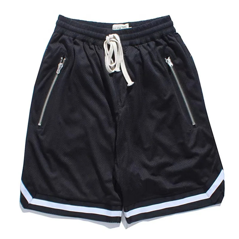 2025 New Knee Length Basketball Shorts Men Striped Loose Running Sport Gym Mesh Breathable Fitness Training Workout Bottom Male