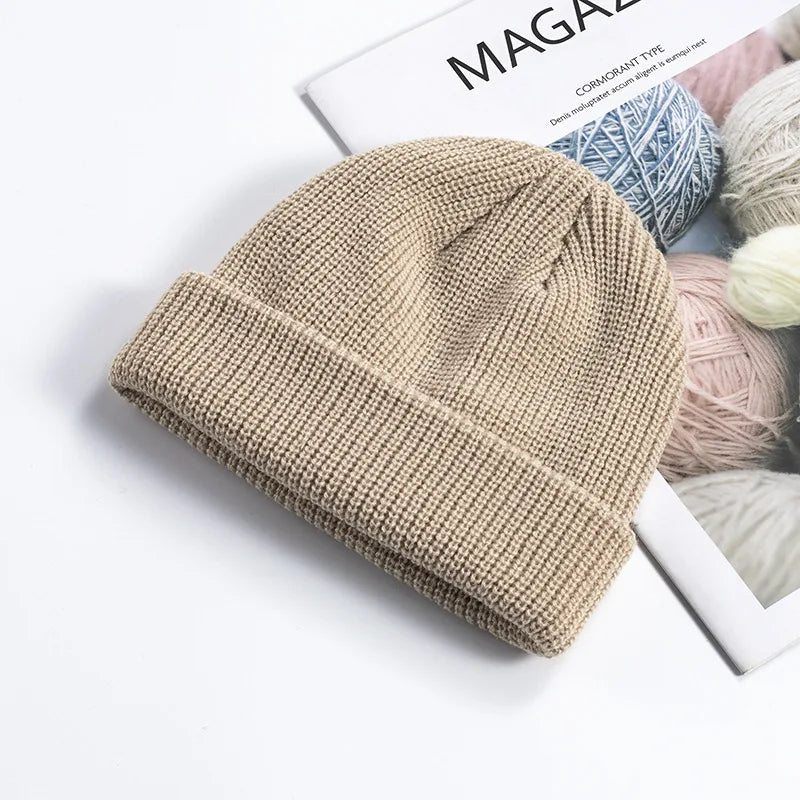 Knitted Hat for Men & Women Caps Wool Fashion Simple Warm Skullies Beanies Solid Autumn Winter Beanie Cap Trendy Style