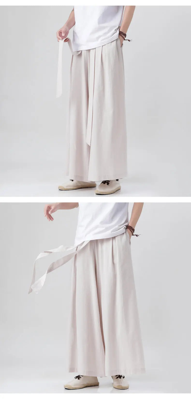 Spring Men Chinese Style Cotton Linen Harajuku Pants Men Kung Fu Kimono Trousers Male Street Wushu Wide Leg Pants Bottom