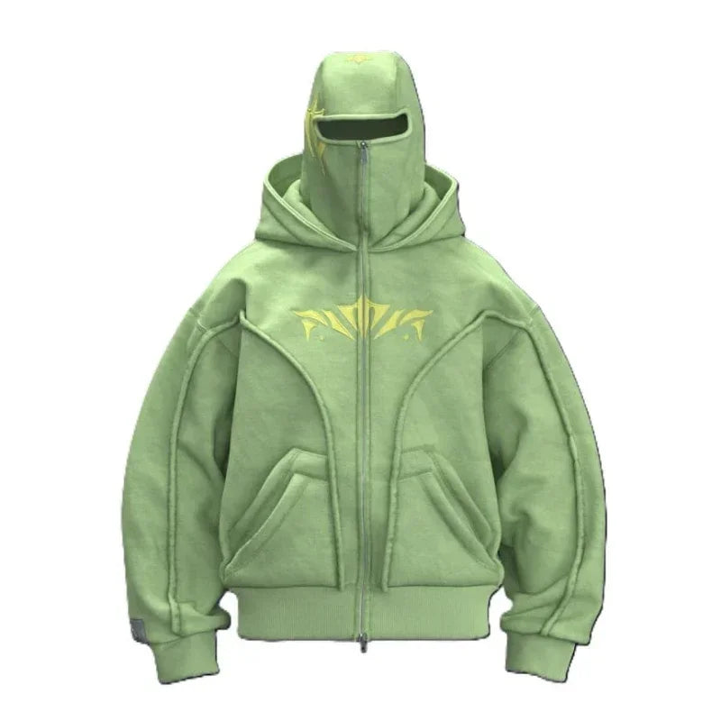 Y2K Ninja Hoodie Gothic Trendy Double Hat Design Functional Streetwear Vintage High Street Men Women Oversized Casual Pullover