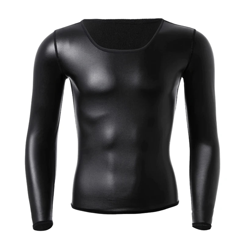 High quality Men's Leather Shirt New Men Sexy Leather T-Shirt Plus Size S-6XL Faux Leather Long Sleeve Top Black Slim Undershirt