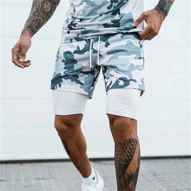 2024 summer mesh Sports Shorts Men Double-deck Jogging Running Shorts Men 2 IN 1 Mens GYM Shorts Fitness Workout Short Pants Man