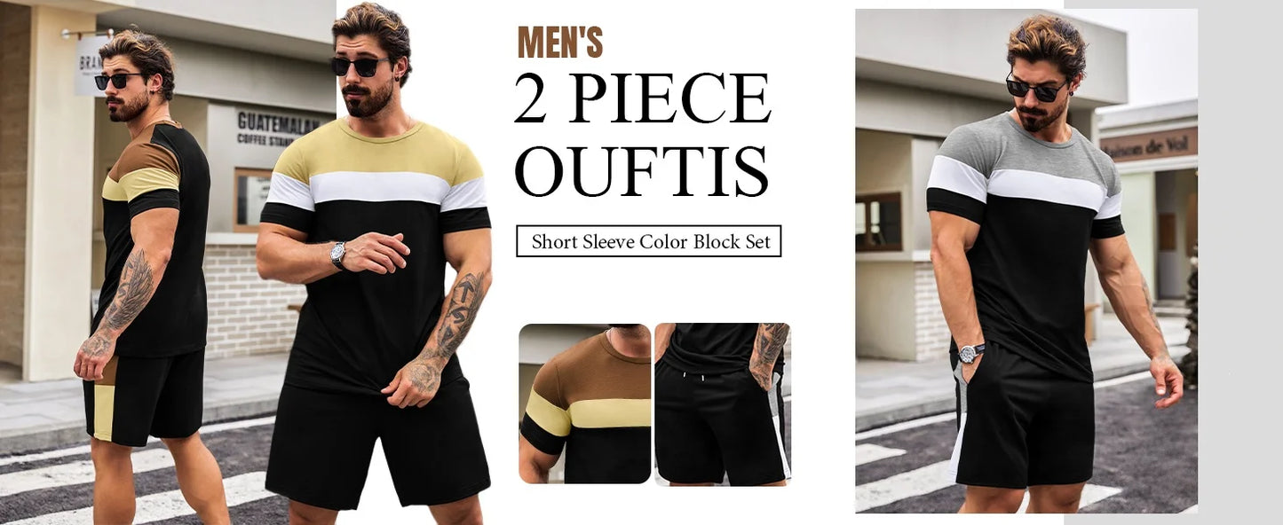 New Men's Short Sleeve Shorts Set Fashion King Printed T-Shirt Shorts 2 Sets of Casual Round Neck Jumper Breathable Sportswear