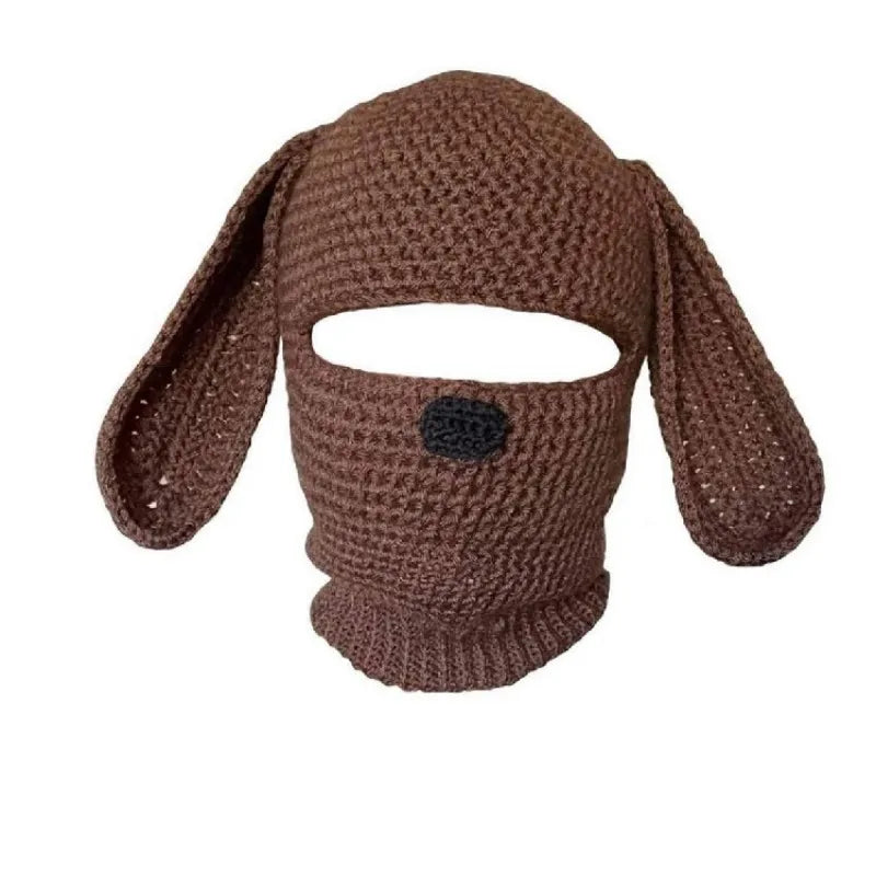 Funny Horns Knitted Hat Cosplay Halloween Masquerade Beanies Warm Full Face Cover Ski Mask Hat Windproof Helmet Trick Scare Prop