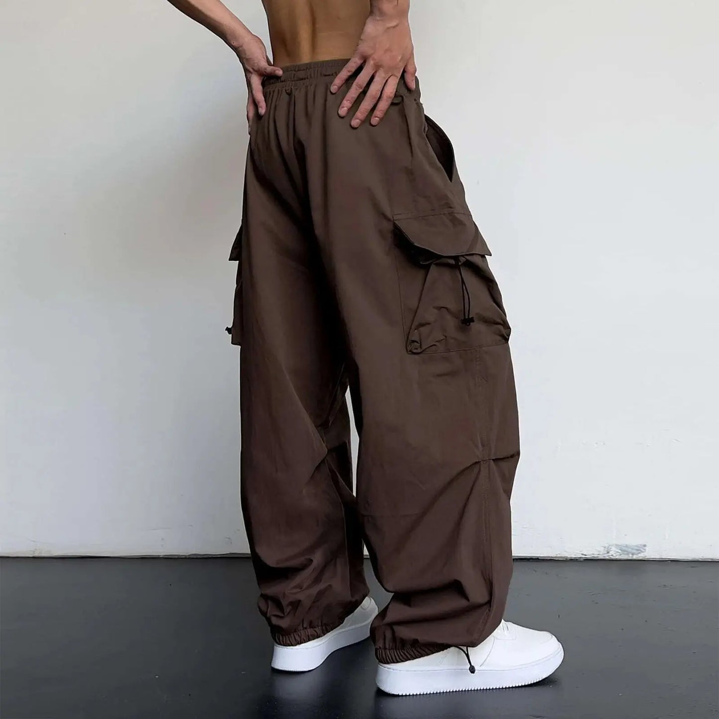 New Style Casual Pants Men's Multi Pocket Cargo Pants High Street Drawstring Workwear Trousers Men Loose Versatile Wide Leg Pant