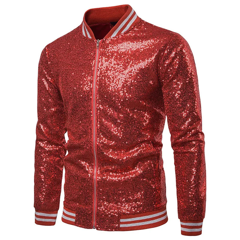 Mens Hoodies England Stand Collar Shiny Hoodie Men Zip Up Hip-Hop Male Baseball Hoody Men Stage Hooded Jacket B12