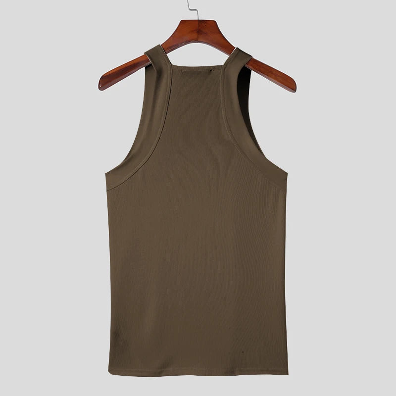 New Fashion Sports Tank Tops Men's Solid Color O-neck Sleeveless T-shirt Skinny Gym Streetwear Casual Vests Party Clothing S-5XL
