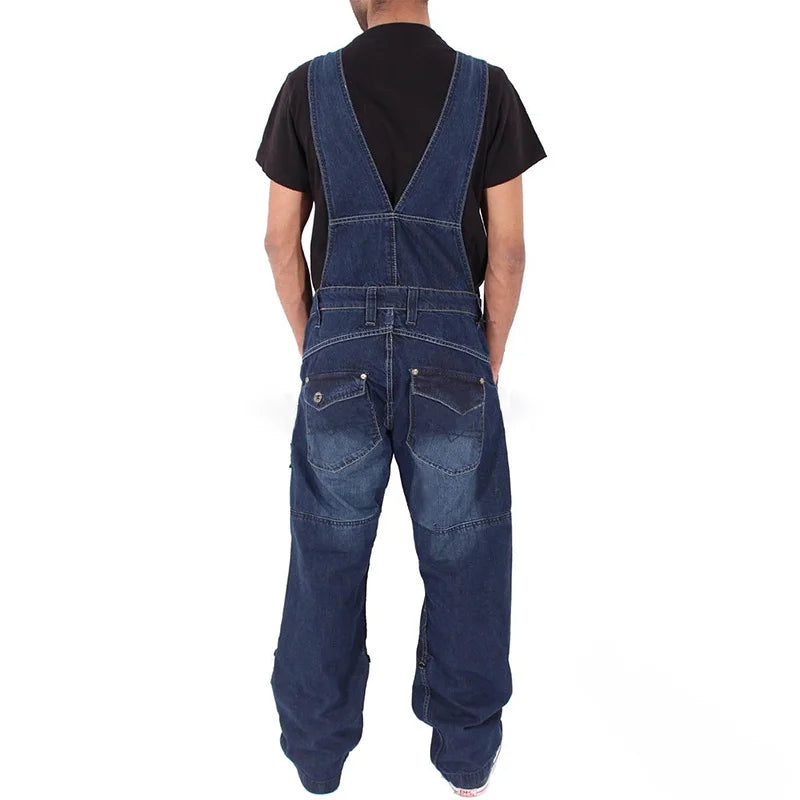 Overalls for Men Denim Suspenders Simple Multi Pocket Baggy Jeans Oversize Solid Mid Waist Loose Washed Jumpsuits 2024 Casual