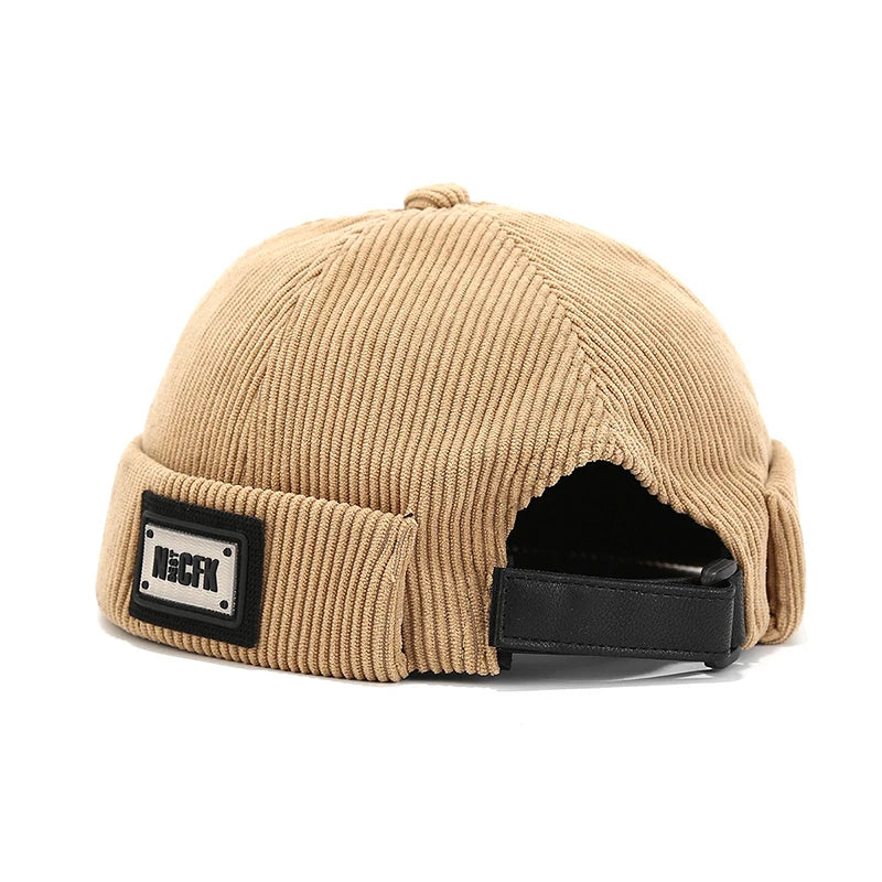 Bocca Letter Corduroy Docker Cap Without Visor Label Design Brimless Caps Warm Winter Autumn Thickening Dome Beanie Hat Vintage