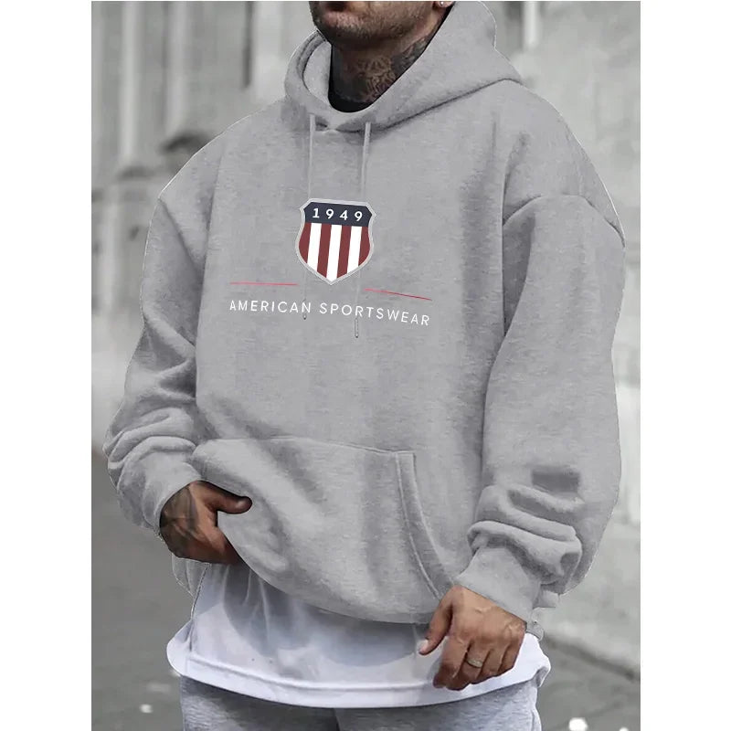 Men's hooded sweatshirt men's warm sweatshirt urban fashion casual loose fresh printed in 1949