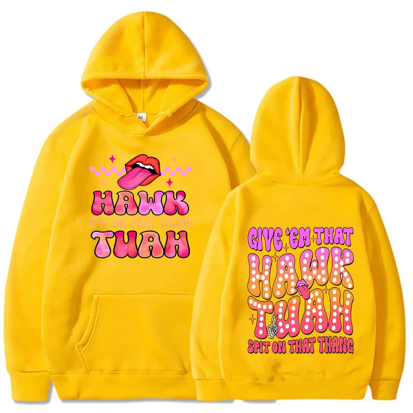Men Hoodies Hawk Tuah Spit on That Thing Printing Clothing Women Hip Hop Sweatshirts Vintage Streetwear Round Neck Long Sleeve