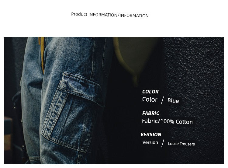 Trendy Spring Multi-Pocket Pants Retro plus Size Workwear