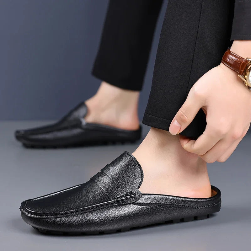 YRZL Loafers Men Handmade Summer Slip on Half Shoes for Men Non Slip Slippers Casual Comfortable Breathable Man Sandals