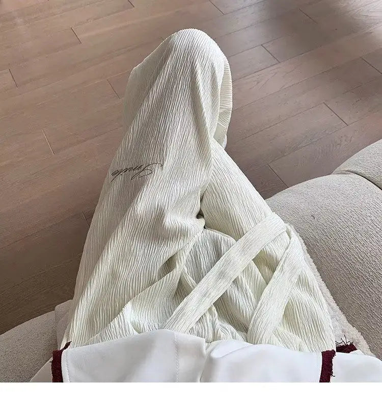 Casual Ice Silk Pants Men Wide Leg Lightweight Baggy Sweatpants White Straight Linen Trousers Male Summer Elastic Hiking