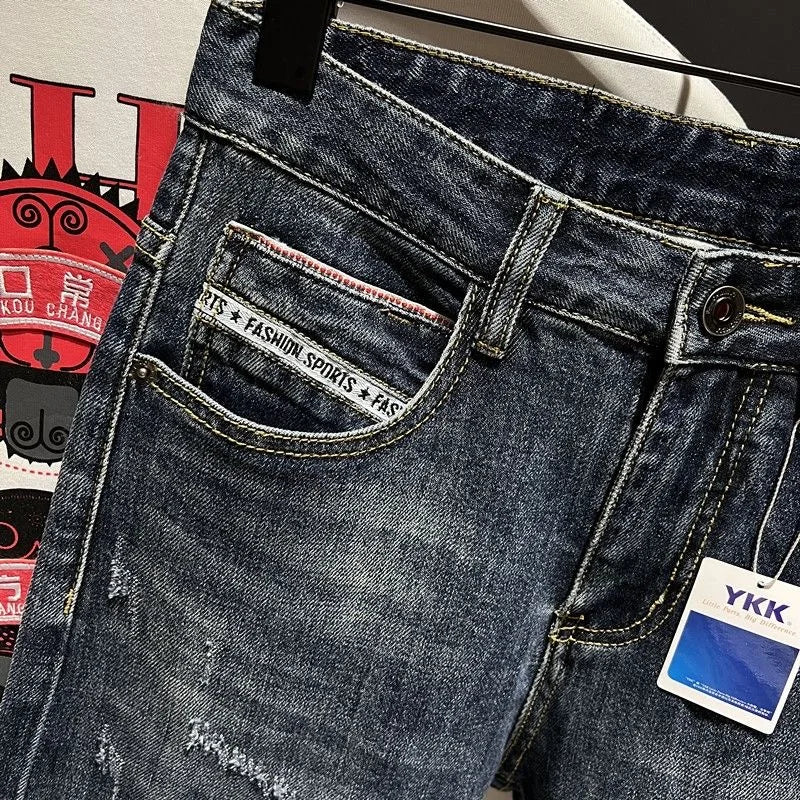 Spring and Autumn New Men's Fashion Trend Ripped Patch Small Foot Pants Men's Casual Slim Comfortable High-Quality Jeans