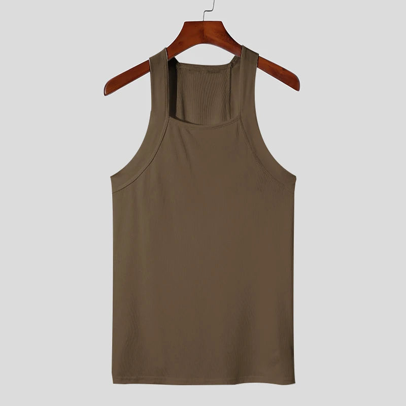 New Fashion Sports Tank Tops Men's Solid Color O-neck Sleeveless T-shirt Skinny Gym Streetwear Casual Vests Party Clothing S-5XL